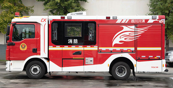Piccoli camion di estinzione di incendio dell'UOMO ed offerta della schiuma con 8 pompieri